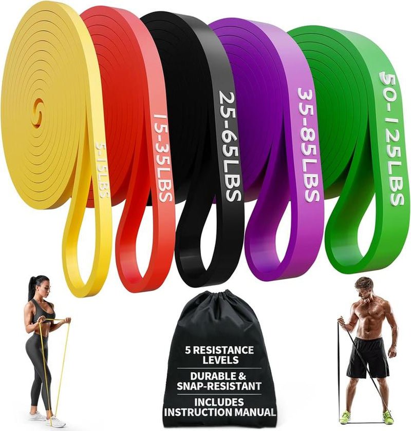 Resistance Bands Set of 5 – Pull up Assistance Bands for Men & Women, Heavy Duty Workout Bands for Exercise, Strength Training, Stretching, Physical Therapy, Home & Gym - FitNFlow