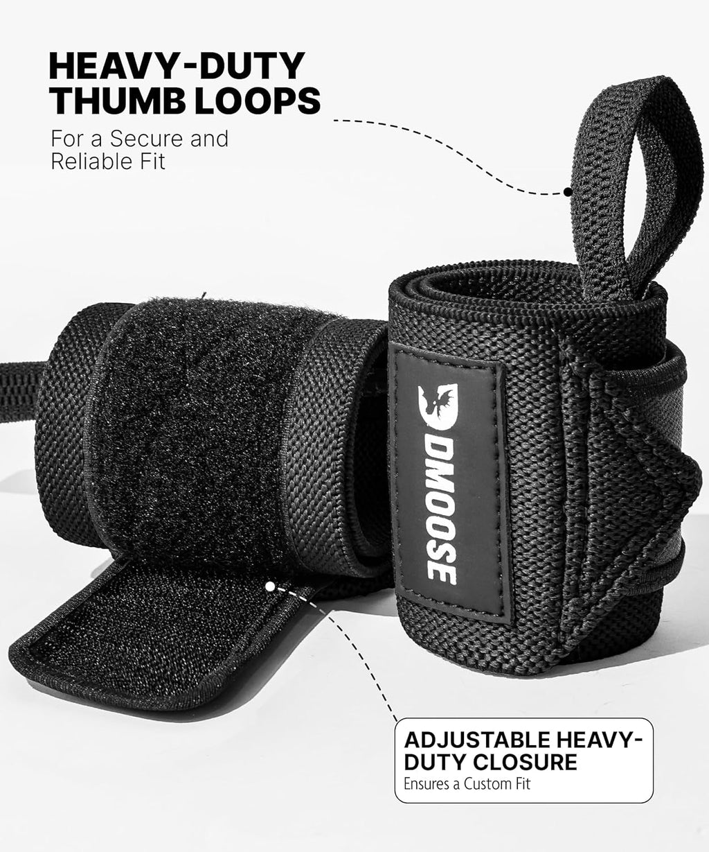 Unleash Your Strength with DMoose 18" Heavy Duty Wrist Wraps - Durable Support for Pain - Free Weightlifting & Powerlifting, Unisex Design! - Fit & Flow