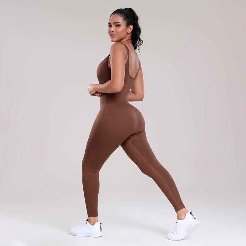 Women'S Solid Color Sleeveless Vest Jumpsuit Thread Square Neck Backless Hip Lift Slim - Fit Sports Jumpsuit Gymwear - Fit & Flow
