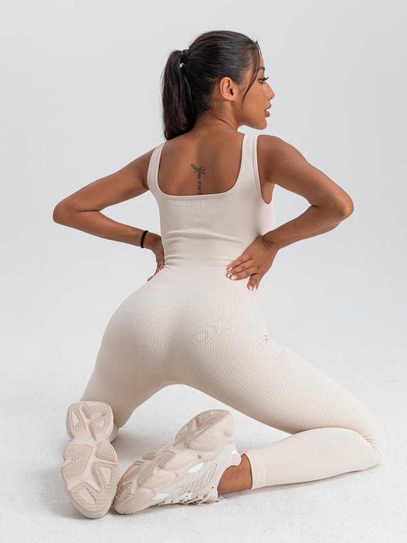 Women'S Solid Color Sleeveless Vest Jumpsuit Thread Square Neck Backless Hip Lift Slim - Fit Sports Jumpsuit Gymwear - Fit & Flow