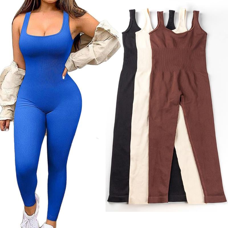 Women'S Solid Color Sleeveless Vest Jumpsuit Thread Square Neck Backless Hip Lift Slim - Fit Sports Jumpsuit Gymwear - Fit & Flow