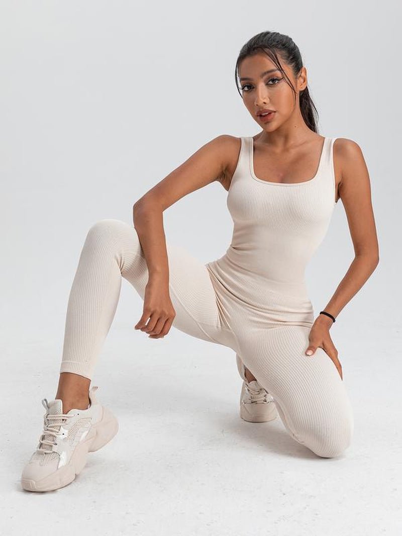 Women'S Solid Color Sleeveless Vest Jumpsuit Thread Square Neck Backless Hip Lift Slim - Fit Sports Jumpsuit Gymwear - Fit & Flow