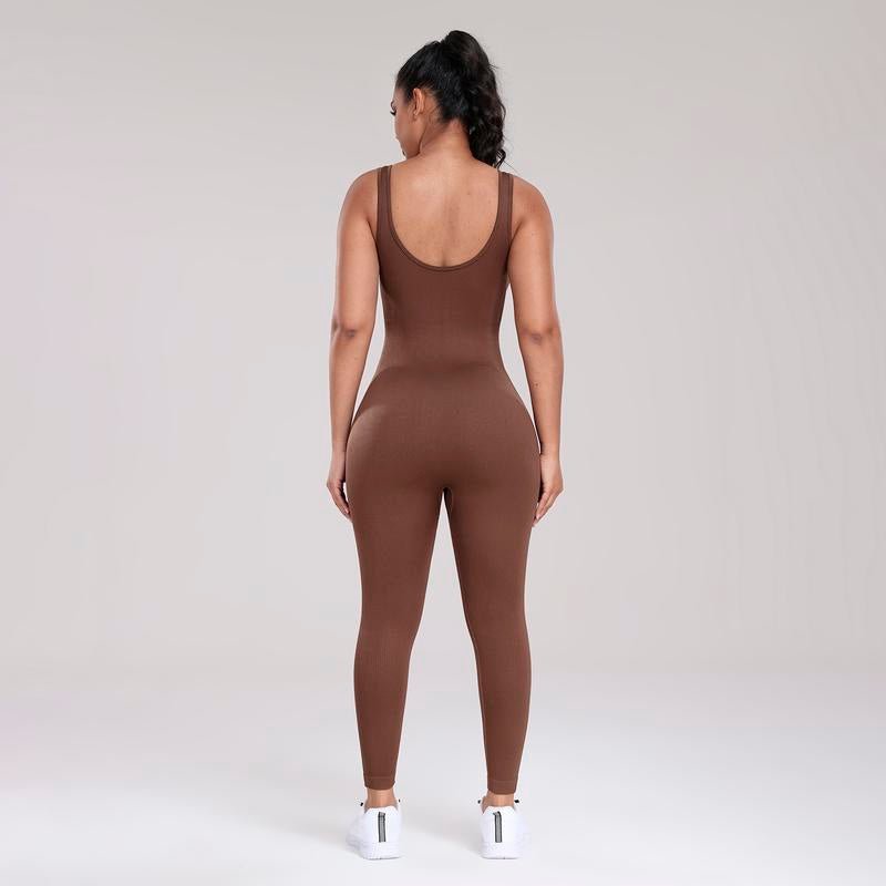 Women'S Solid Color Sleeveless Vest Jumpsuit Thread Square Neck Backless Hip Lift Slim - Fit Sports Jumpsuit Gymwear - Fit & Flow